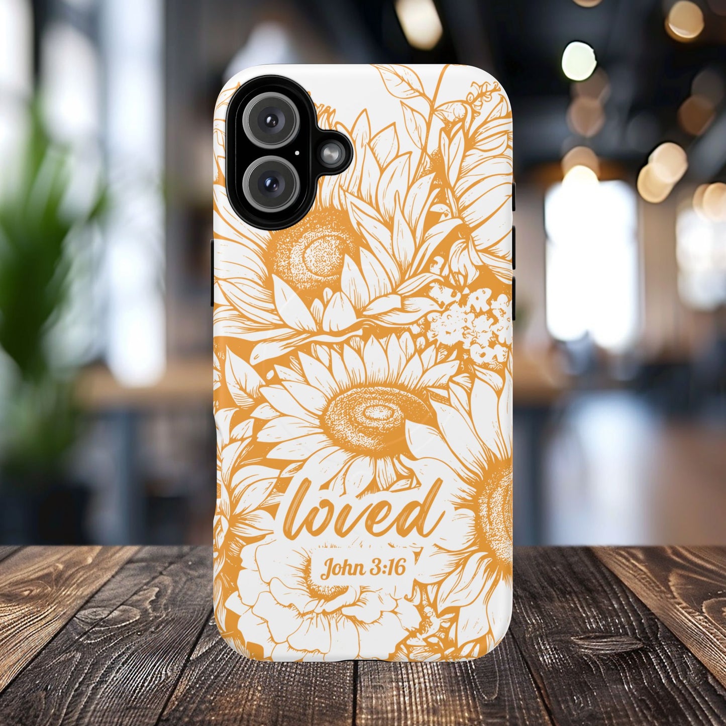 Loved John 3:16, Inspirational Gift, Tough iPhone Magnetic Case Scripture, Sunflower Bible Verse, MagSafe® iPhone® Tough Case, iPhone 14, iPhone 15, iPhone 16, Pro, Pro Max, Plus