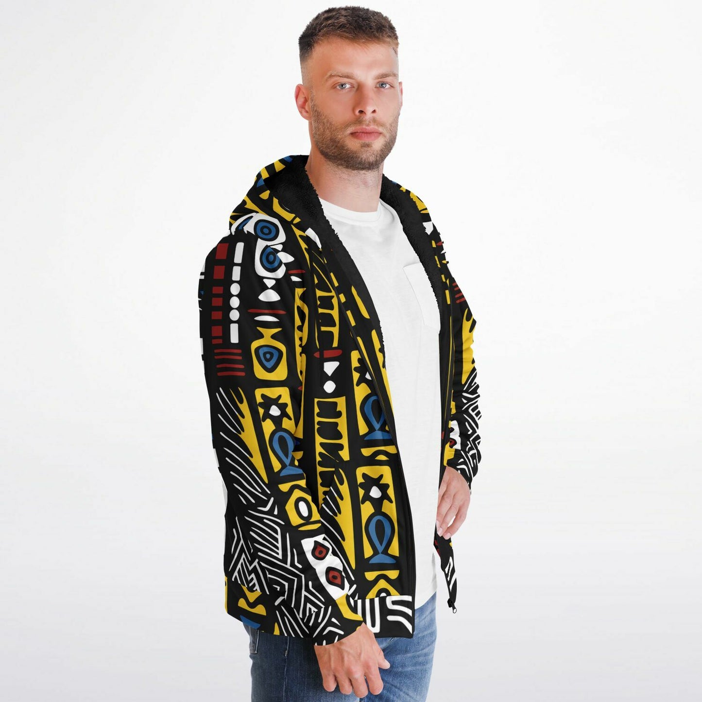 Geometric Harmony Microfleece Ziphoodie - AOP