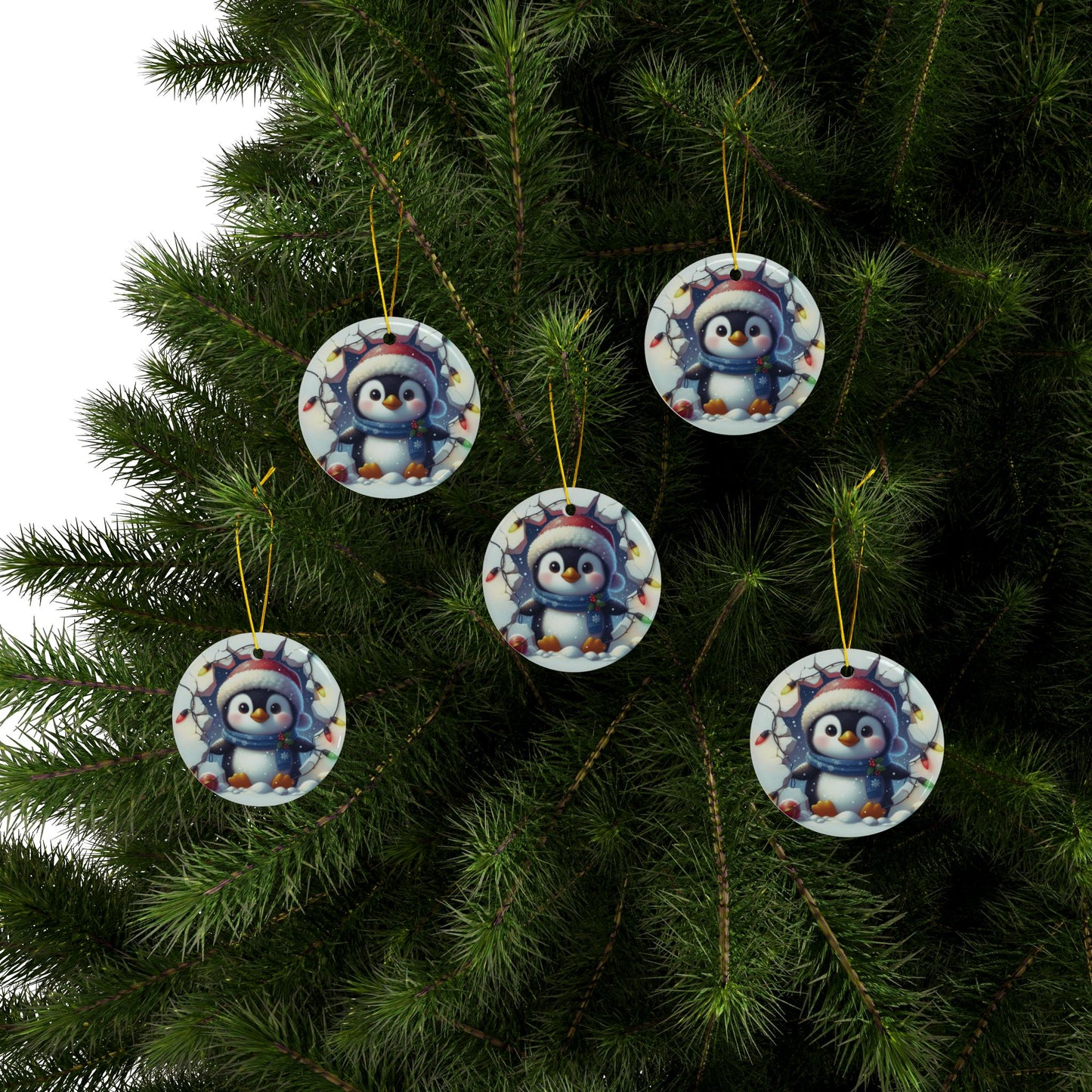 Penguin Ceramic Ornaments, 2-Side Print, (1pc, 3pcs, 5pcs, 10pcs)