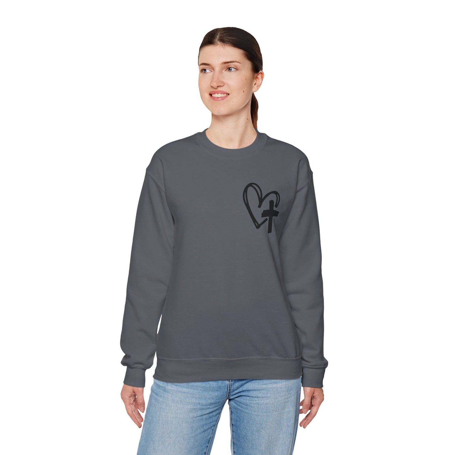 Faith and Floral Cross Unisex Heavy Gildan Blend™ Crewneck Sweatshirt.