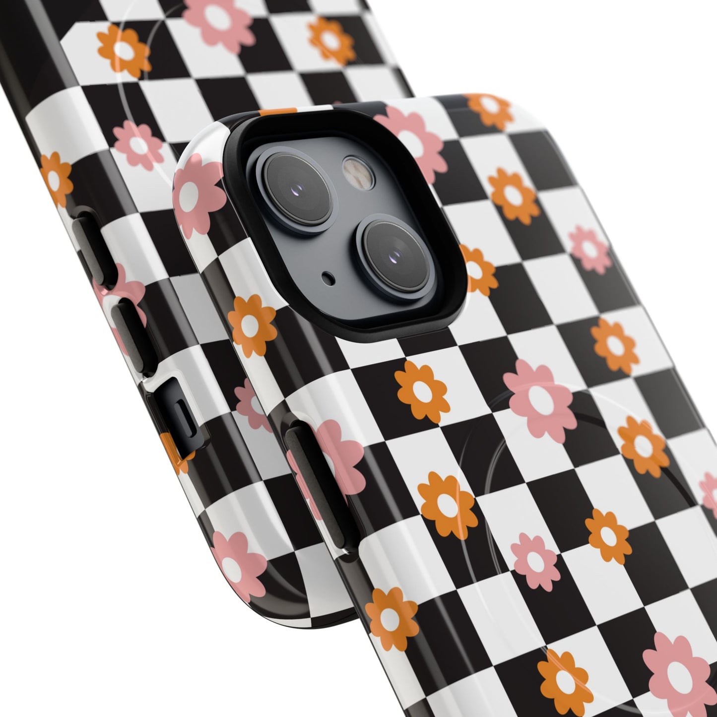 Groovy Checkered Bloom iPhone Case, Tough Magnetic Cases for Women, Stylish iPhone Cover, Trendy Floral Print, Gift for Her, Everyday Accessories
