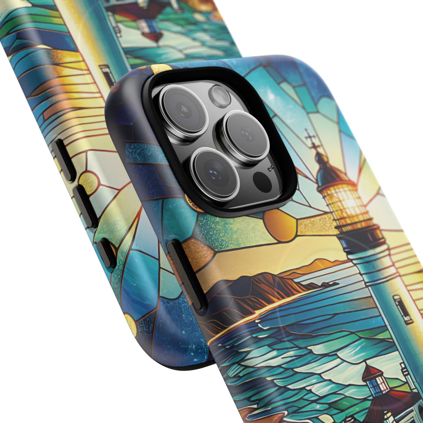 Stained Glass Lighthouse Phone Case - Tough Magnetic Cases, Unique Gifts for Nature Lovers, Beach Vibes, Travel Accessories, Coastal Decor