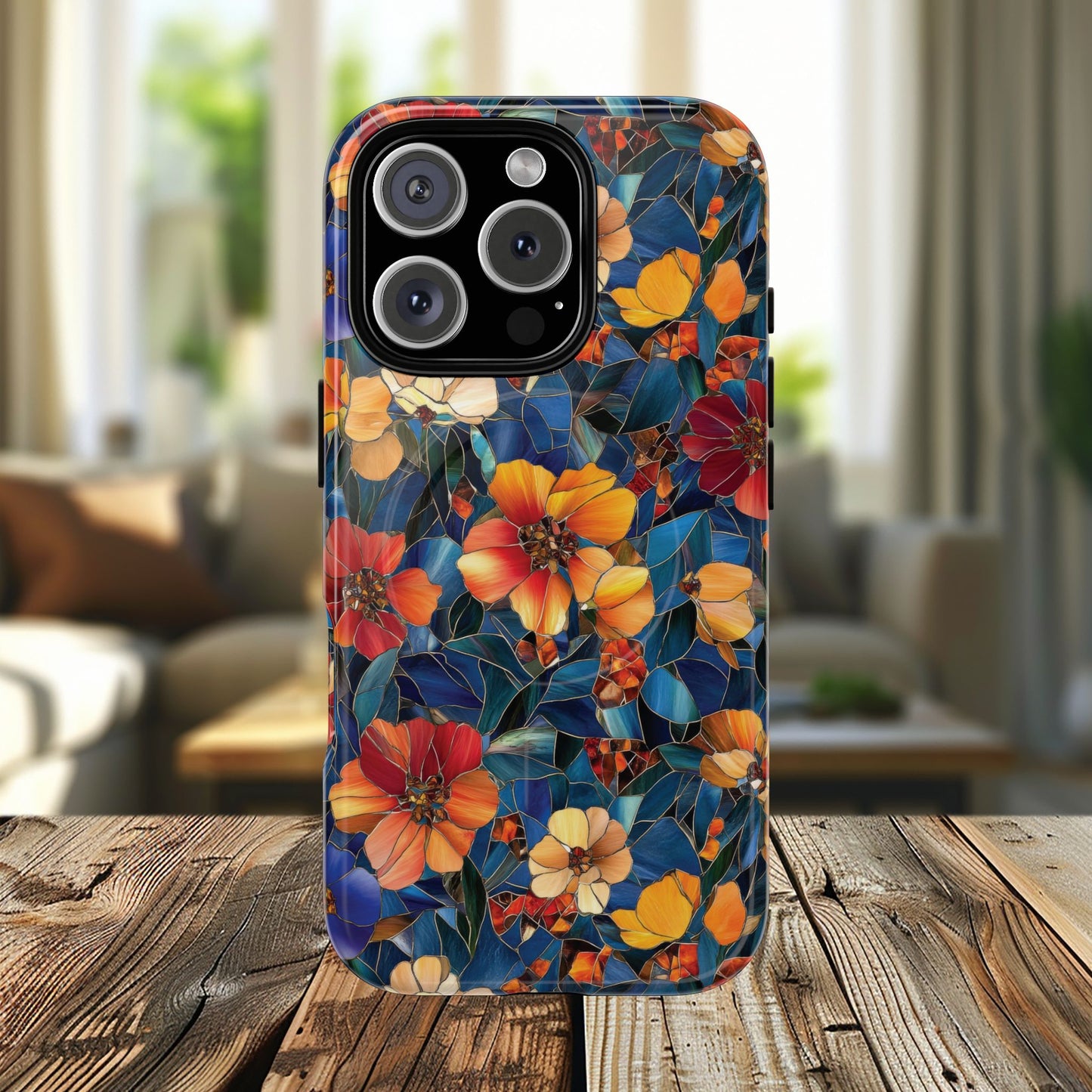 Cathedral Petals Tough Magnetic iPhone Case, Durable, Stylish, Unique Floral Design, Gifts for Her, Birthday, Everyday Use, Stained Glass iPhone Case.