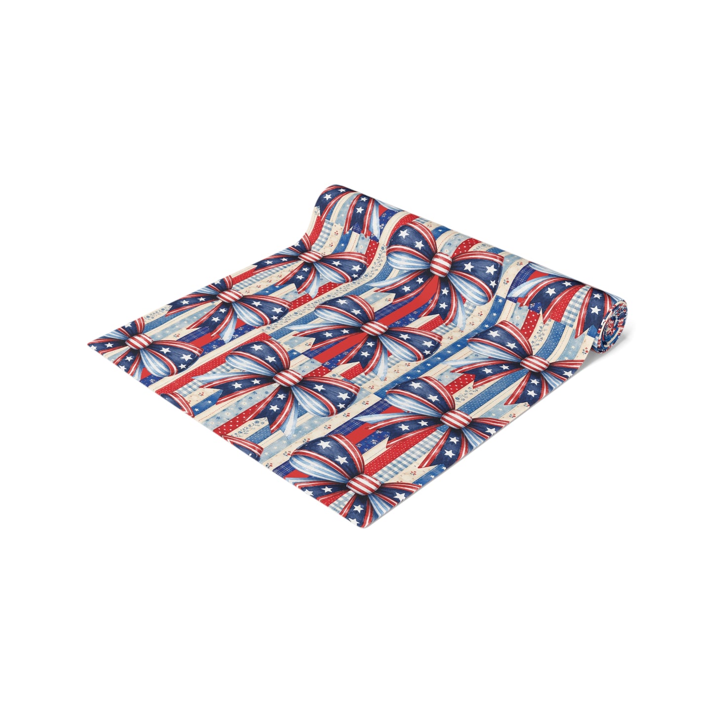 Patriotic Ribbon Table Runner — American Flag Stars & Stripes Cotton-Blend