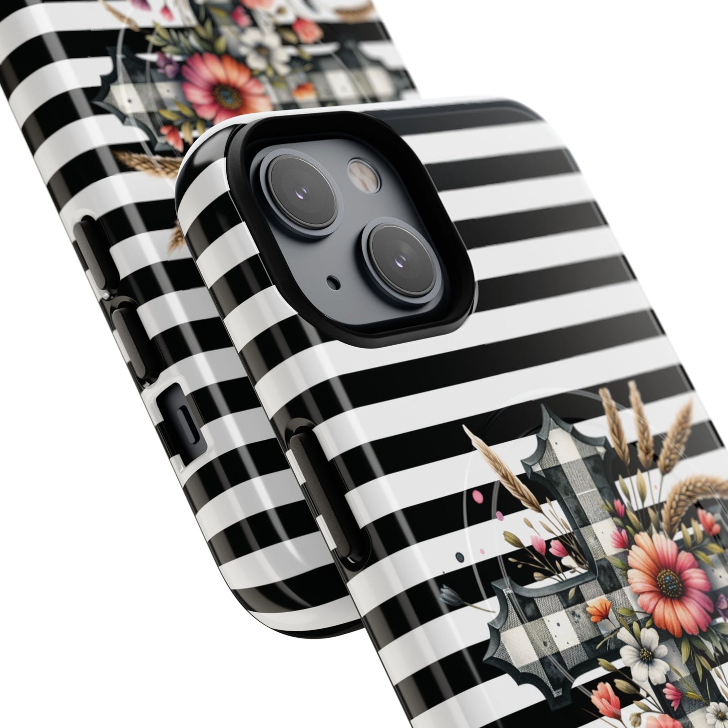 Grace in Bloom Tough Magnetic iPhone Case with Floral Cross Design, Boho iPhone Cover, Striped iPhone Case, Unique Religious Gift, Trendy Cell iPhone Accessory.