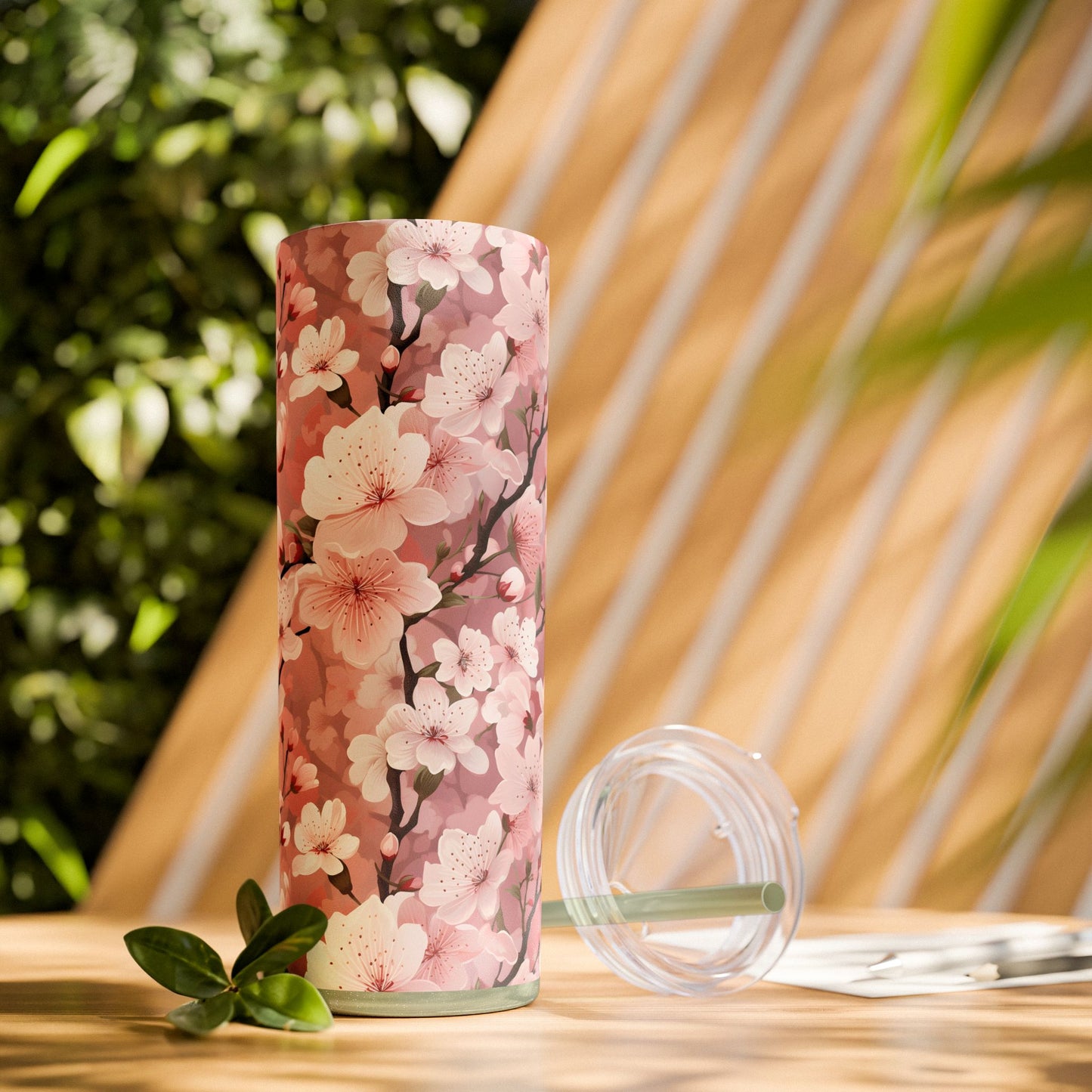 Cherry Blossom Skinny Tumbler with Straw - 20oz Floral Drinkware