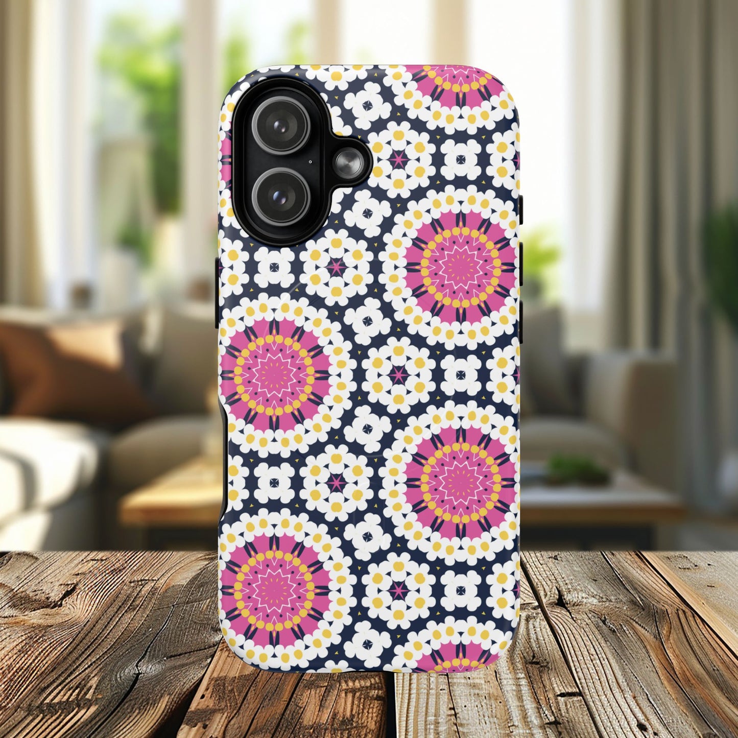Petal Prism Pop Tough Magnetic iPhone Case, Tough Protection, Unique Design, Gift for Her, iPhone Accessories, Boho Style, Floral MagSafe Accessory.