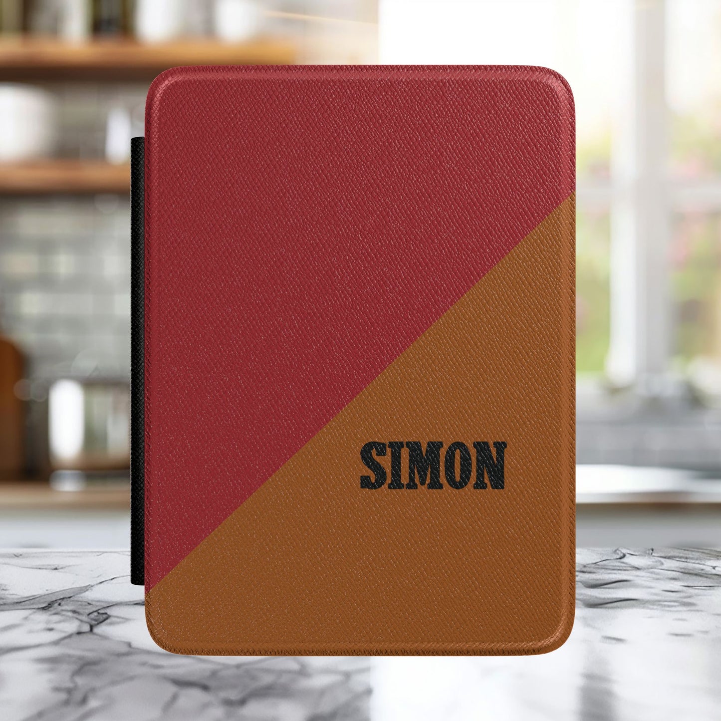 Minimal Monogram Kindle Case – Custom Initials E-Reader Cover (Light Brown & Brown Accent)