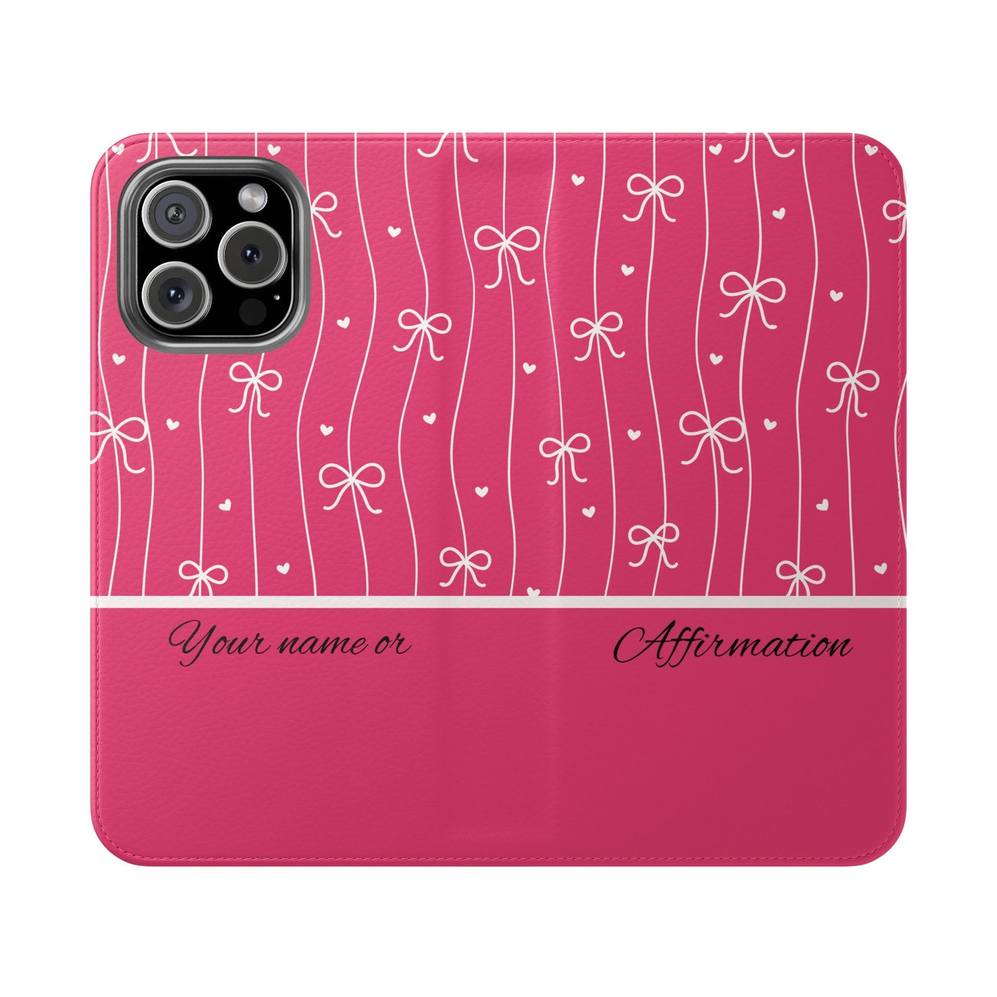 Personalized Pink Bow Coquette Flip iPhone and Samsumg Case — Custom Name or Affirmation Wallet Cover