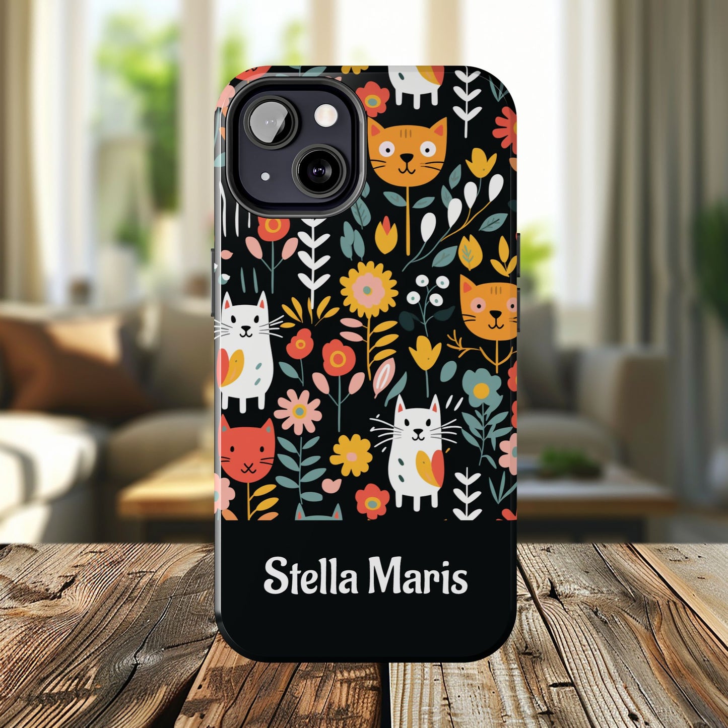 Personalized Whimsical Feline Garden Tough Phone Case — Custom Name iPhone & Samsung