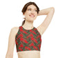 Red Tropical Bliss High Neck Crop Bikini Top (AOP)