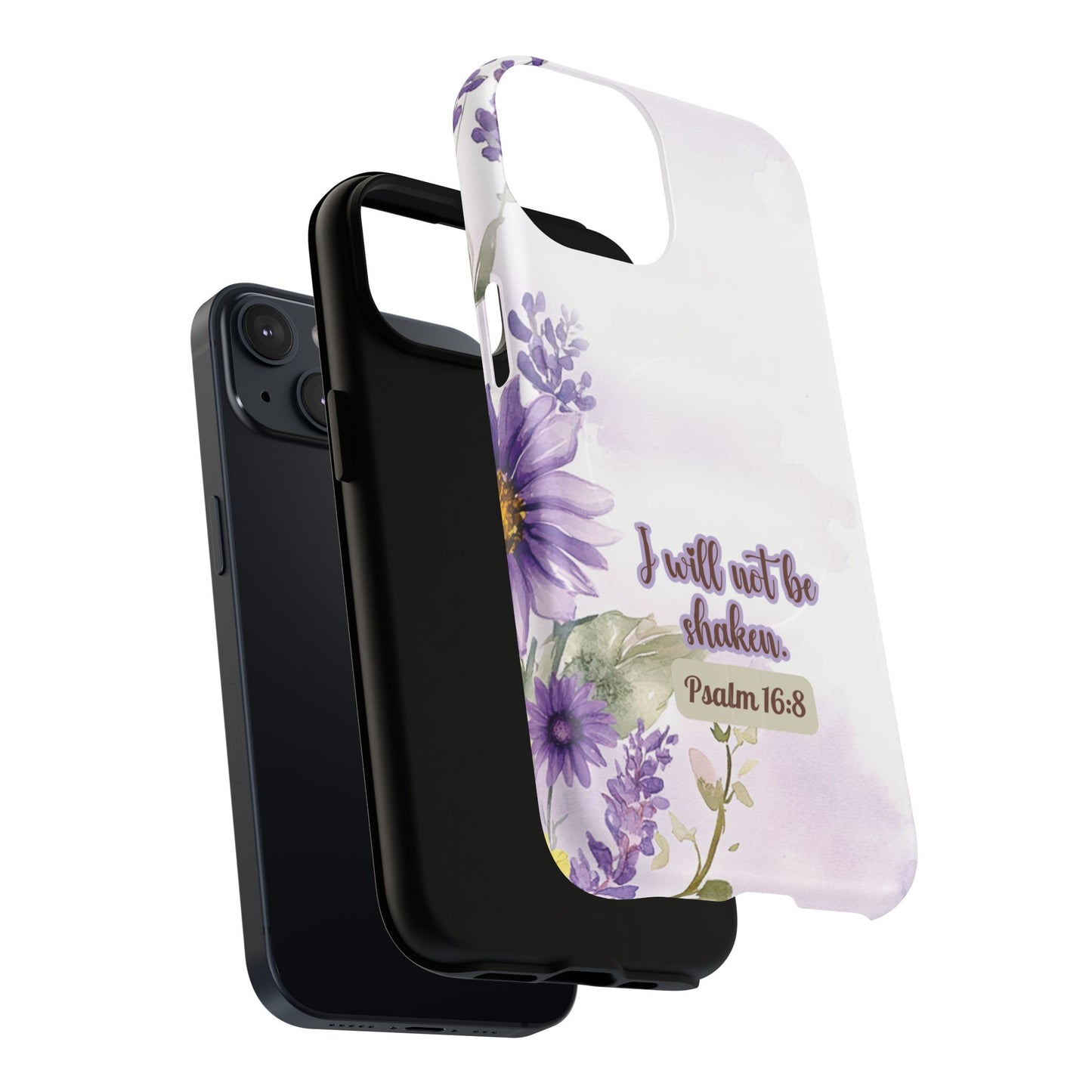 Floral Inspirational Tough iPhone Magnetic Case, Psalm 16:8 Gift, Faith Gift, MagSafe® iPhone® Tough Case, iPhone 14, iPhone 15, iPhone 16, Pro, Pro Max, Plus