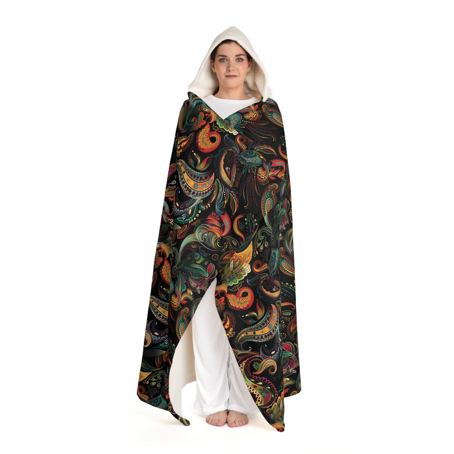 Cosmic Paisley Snuggle Hooded Sherpa Fleece Blanket