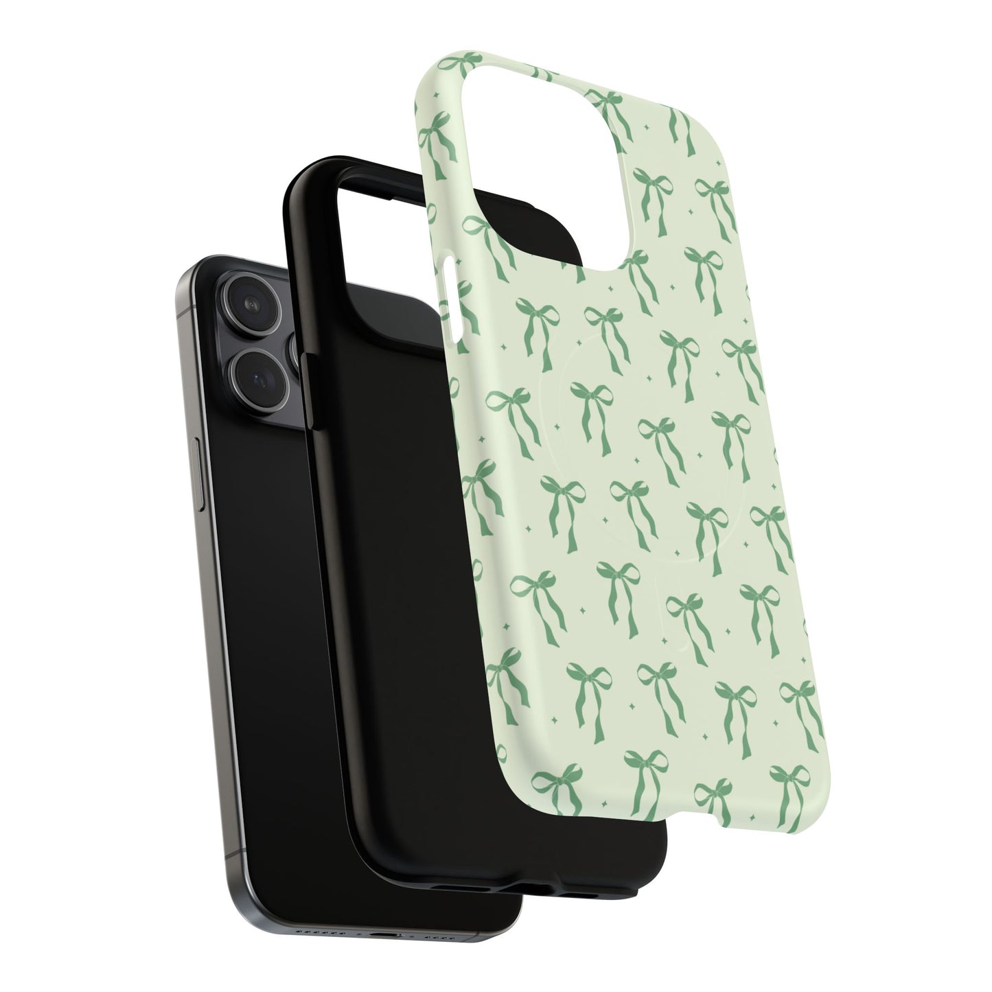 Elegant Ribbon iPhone Case, Stylish Magnetic iPhone Case, Chic iPhone Cover, Green Bow Design, Gift for Her, Everyday Essential, Coquette iPhone Case