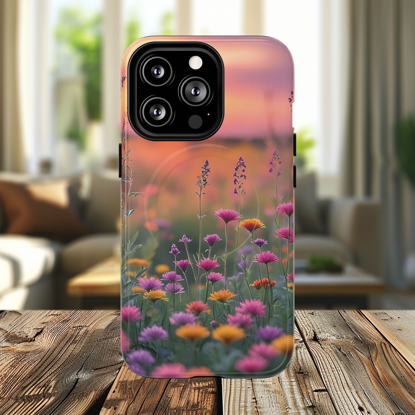 Floral Sunset Phone Case, Tough Magnetic Cases for iPhone, Nature Lover Gift, Durable Protection, Eco-Friendly Phone Accessory