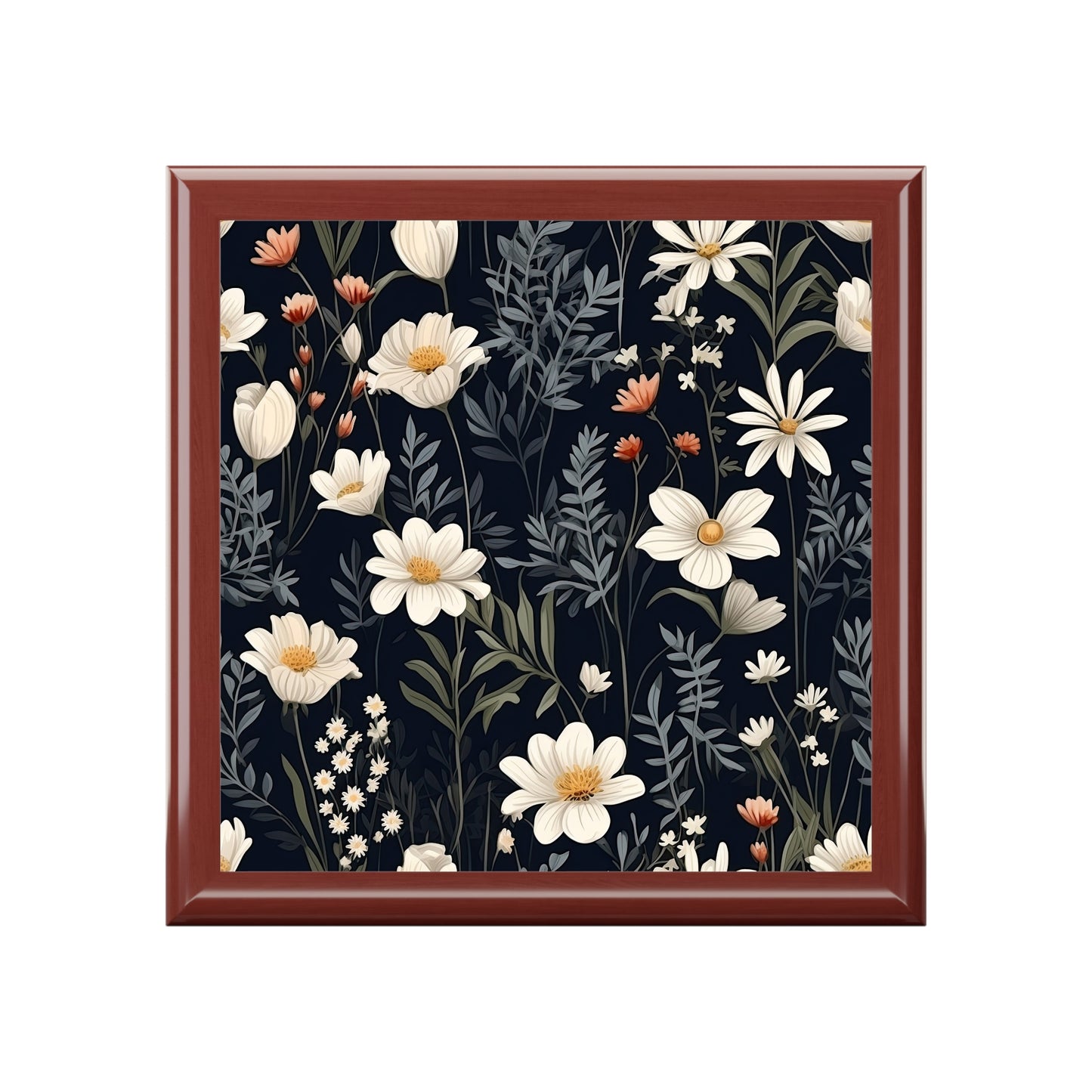 Floral Keepsake Jewelry Box — Dark Botanical Daisies