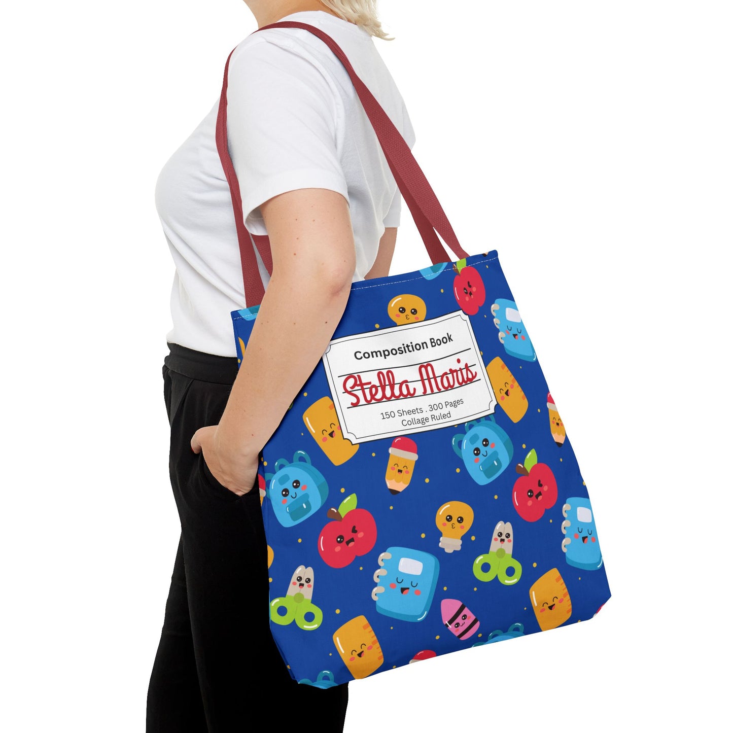 Personalized Blue Kawaii Composition Book Inspired Tote Bag, Back to School Tote, Teacher Gift, Kids Bag, Custom Name Bag, Educational Accessories, Back to School Tote Bag.