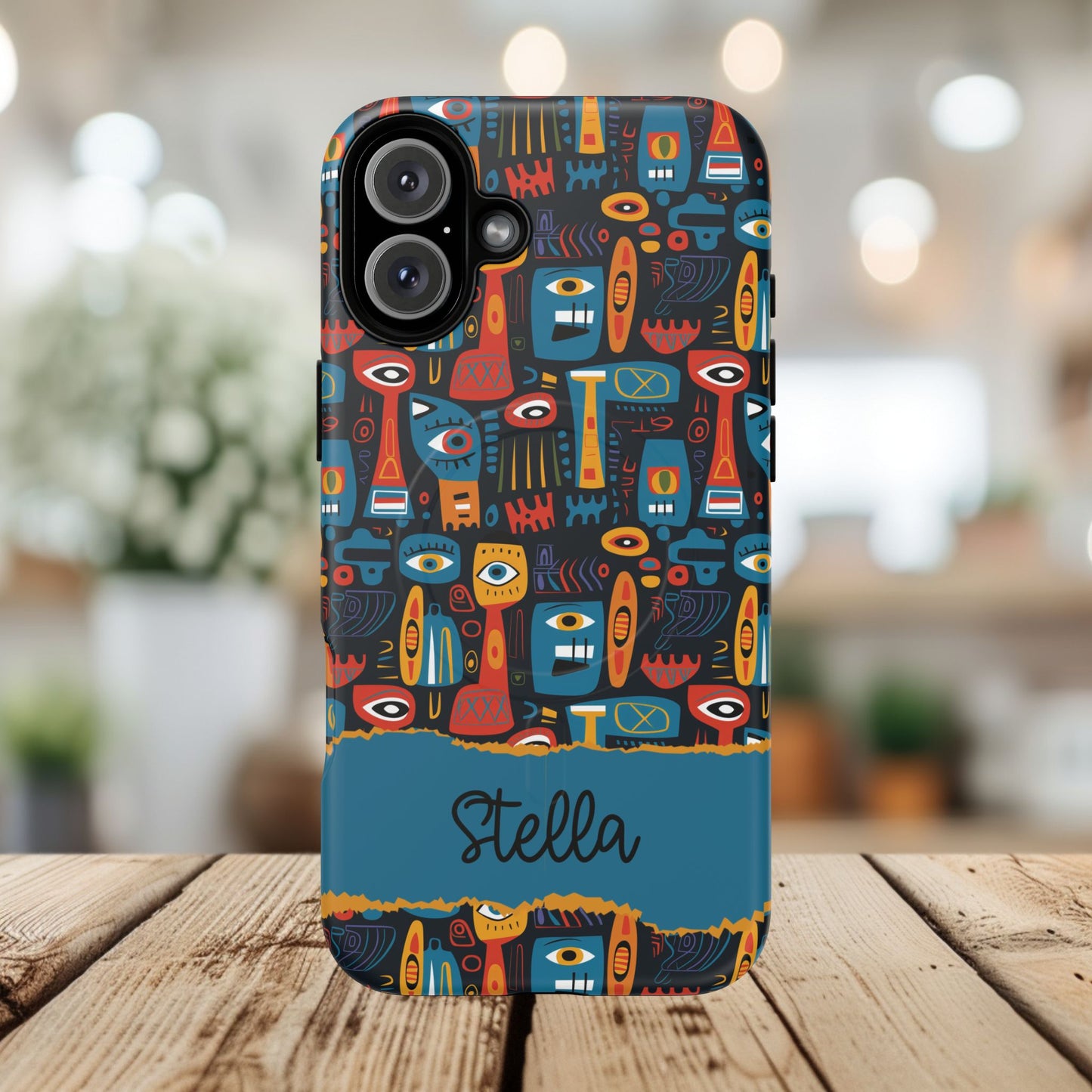 Personalized Tough MagSafe Magnetic iPhone Case — Colorful Abstract Totem Custom Name