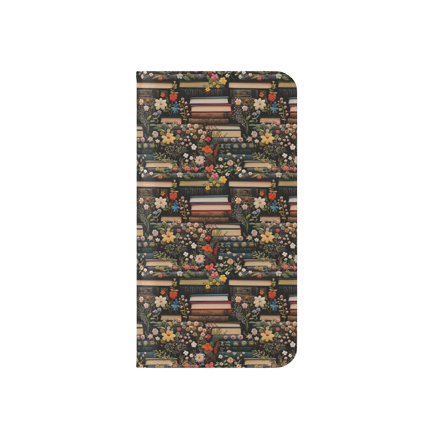 Book Stack Floral Flip iPhone and Samsung Phone Case — Vintage Library Wallet Cover.