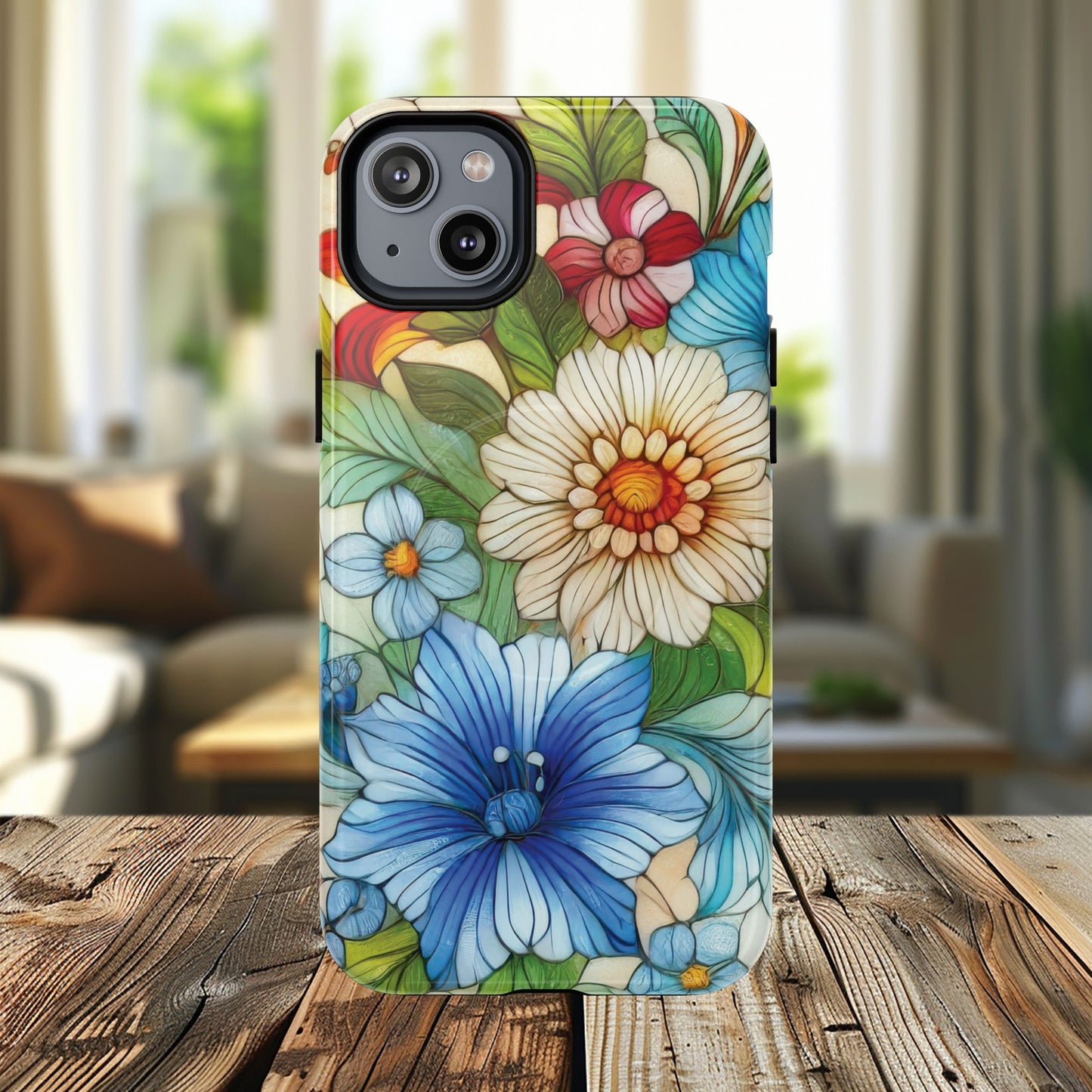 Botanical Radiance Tough iPhone Magnetic Case, Customizable Durable iPhone Cover | Ideal Gift for Nature Lovers, Floral Stained Glass Gift