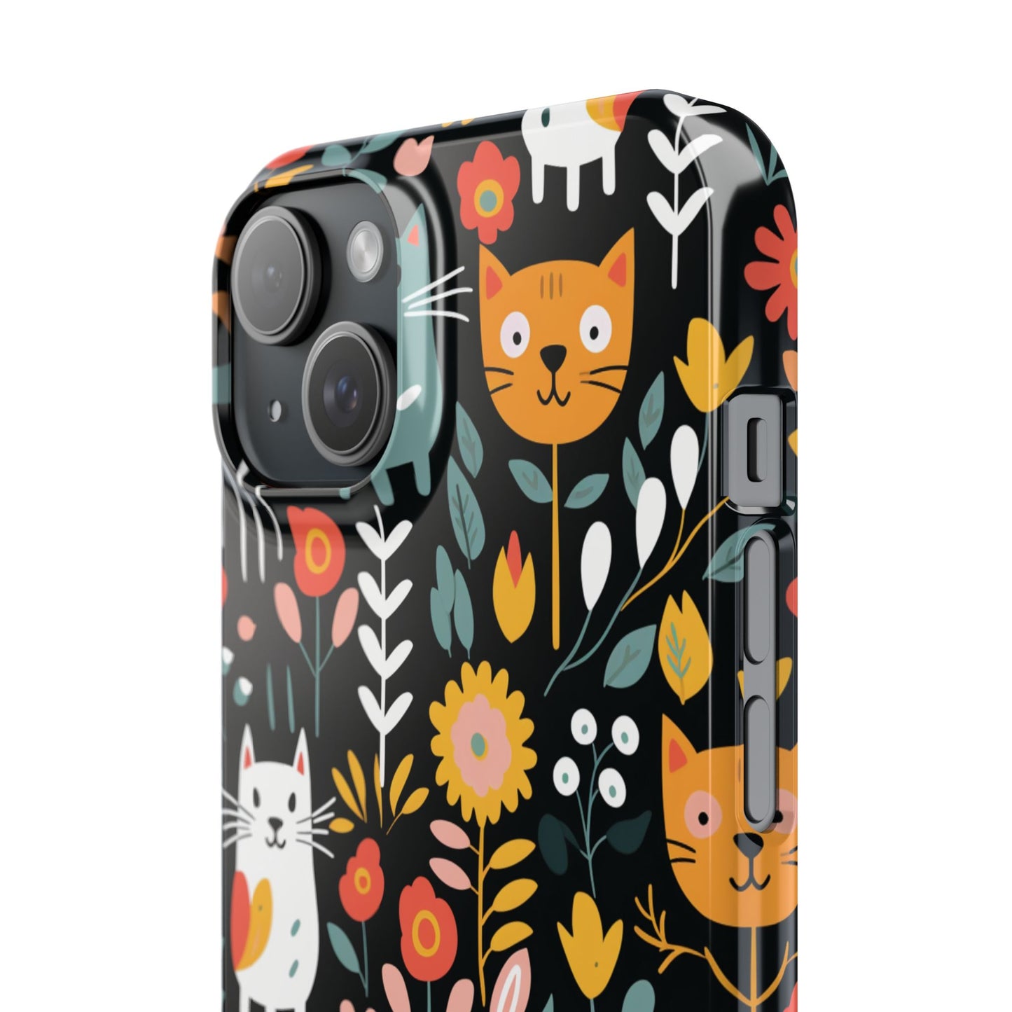 Whimsical Feline Garden iPhone Case — Slim Floral Cat Design (Matte or Glossy) for iPhones.