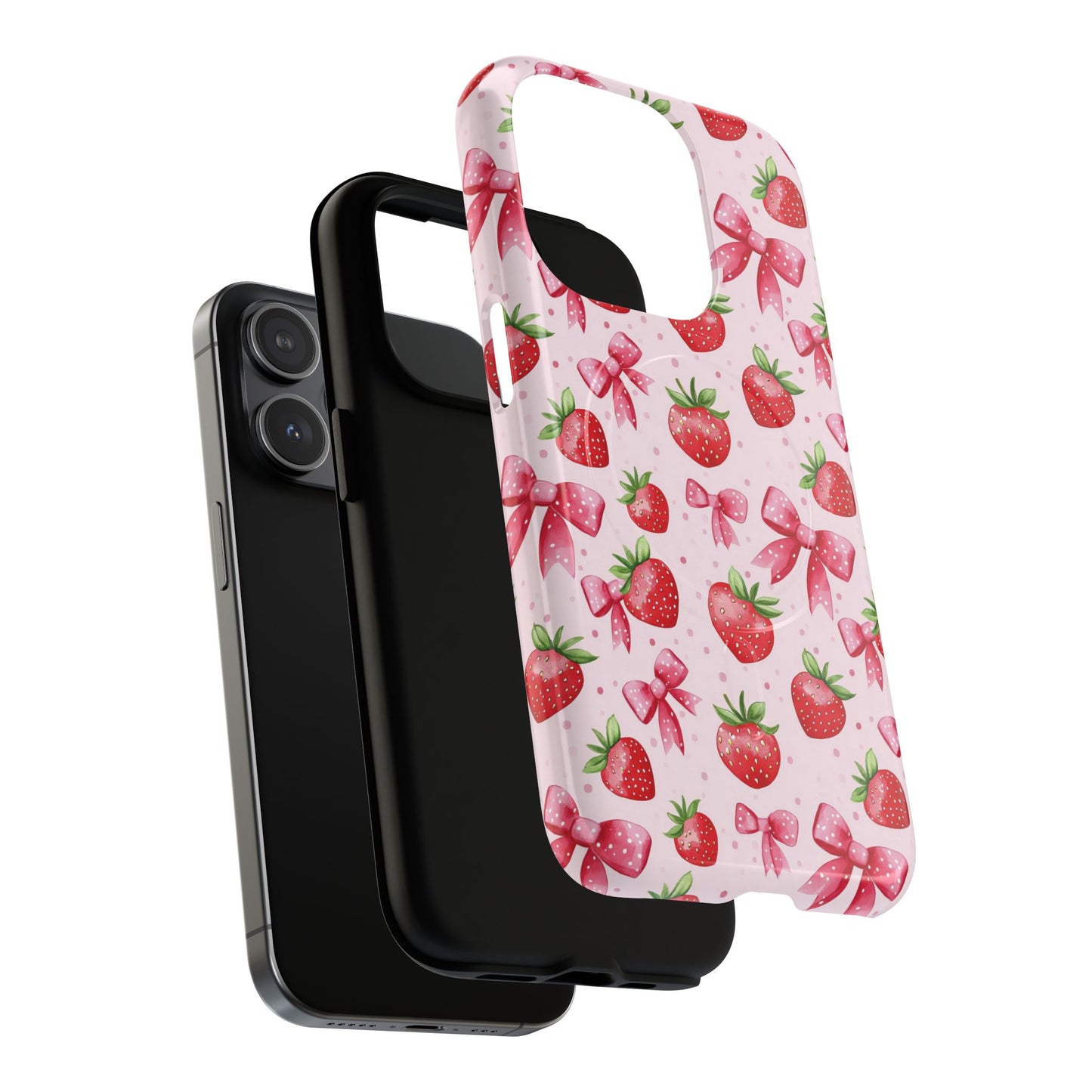 Strawberry Blush Coquette Magnetic Tough iPhone Cases - Funky Fruit Cases, Floral iPhone Cover, Trendy Gifts, iPhone Accessories, Strawberry Lover