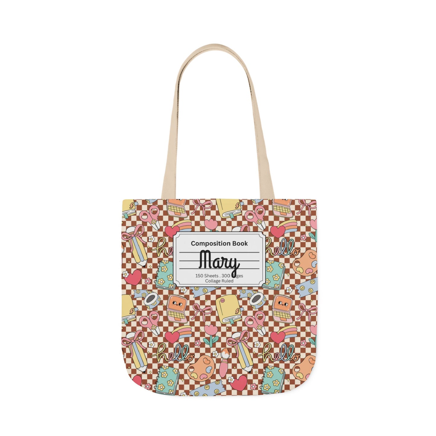 Personalized Brown Doodle Daydream Composition Book Inspired Canvas Tote Bag with Colorful Straps, Cute School Bag, Eco-Friendly Tote, Back to School Shopping Bag, Teacher Gift Idea