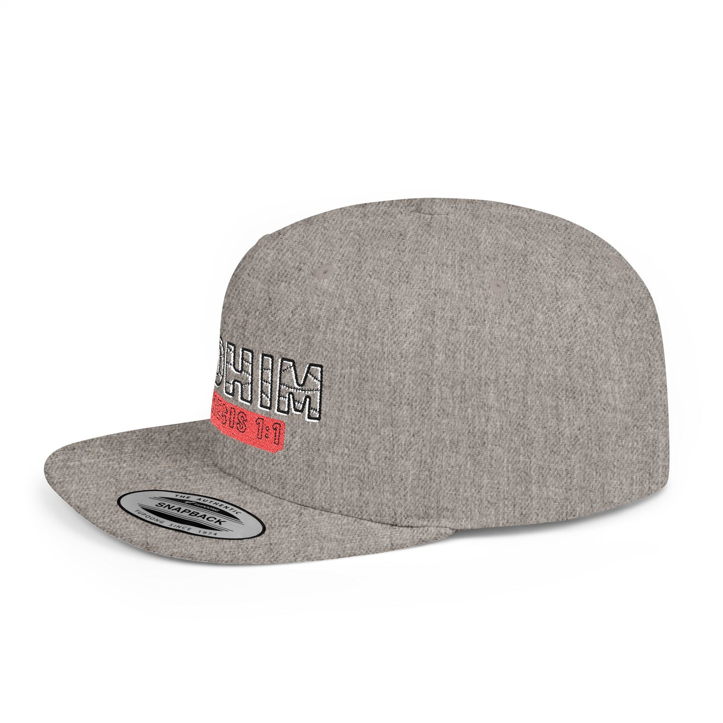 Embroidery 'ELOHIM' & 'GENESIS 1:1' Flat Bill Snapback Hat, Stylish Cap for Everyday Wear, Church Events, Gift for Him/Her, Streetwear Accessory, Casual Fashion