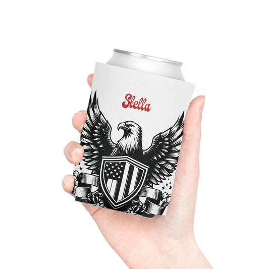 Personalized Patriotic Eagle with Shield Design Can Cooler — (Custom Name)