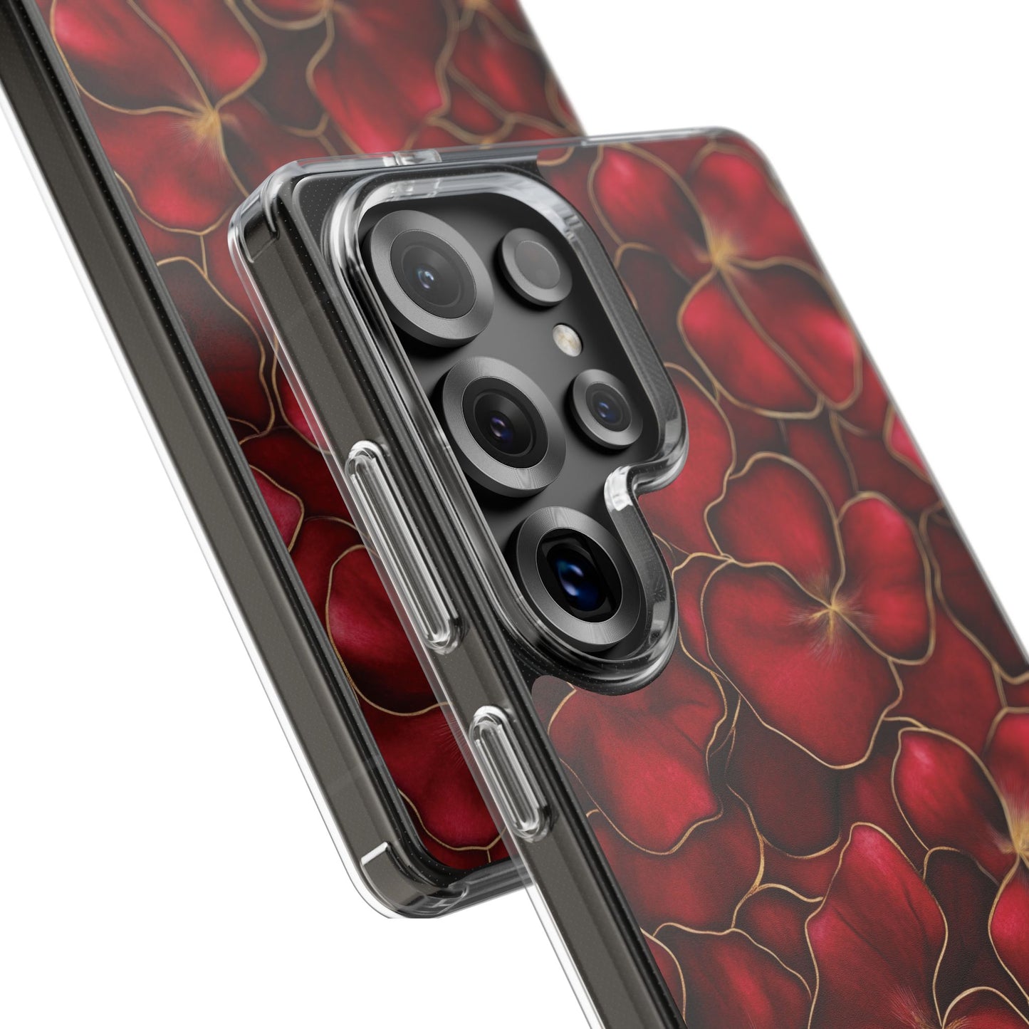 Velvet Petal Noir Floral Petal Clear Impact-Resistant iPhone and Samsung Case.