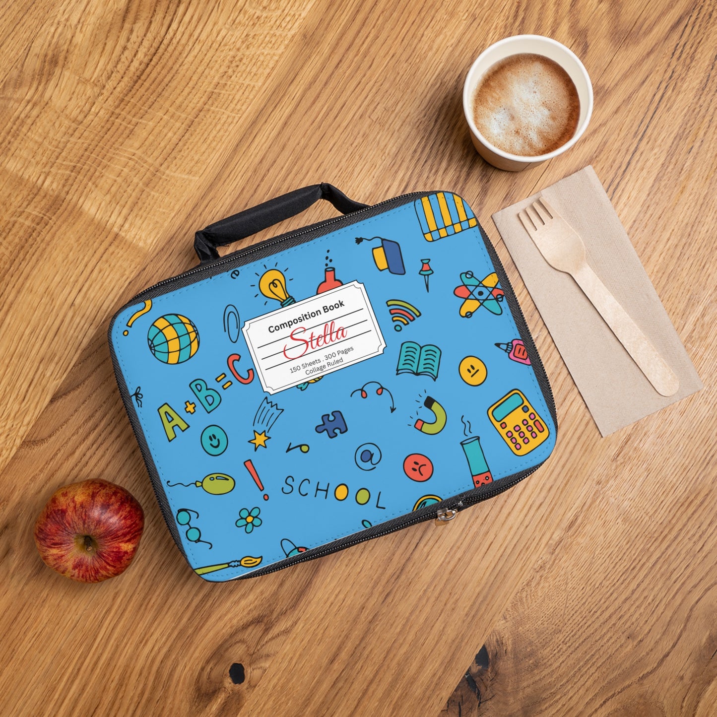 Personalized Classroom Couture Composition Book Inspired Colorful Kids Lunch Bag for School, Snack Bag, Lunch Tote, Lunchbox, Kids' Bag with Fun Back to School Design