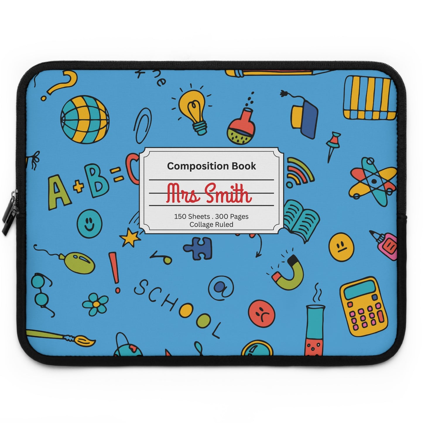 Personalized Classroom Couture Laptop Sleeve with Composition Book Inspired Design, Customizable Tech Case, School Supplies, Gift for Students, College Essentials, Back to School