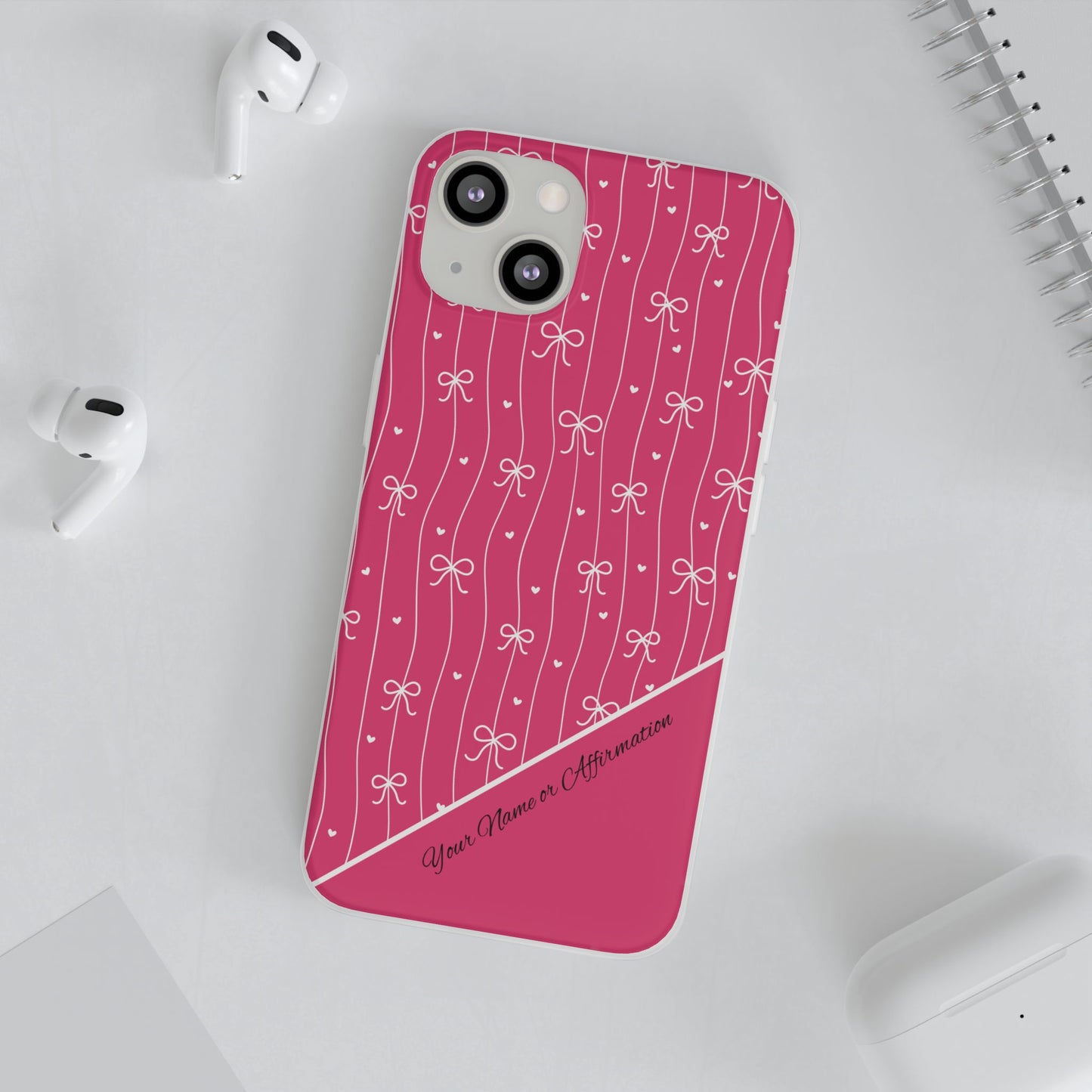 Personalized Pink Bow Coquette Slim Flexi iPhone and Samsung Cases — Custom Name or Affirmation