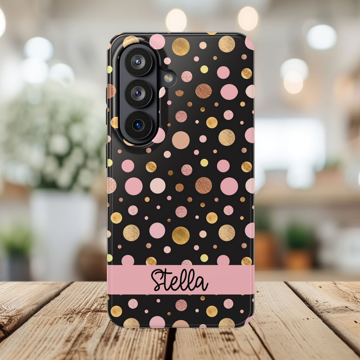 Personalized Gold & Pink Confetti Tough Phone Case — Glitter Dot Protective Phone Cover