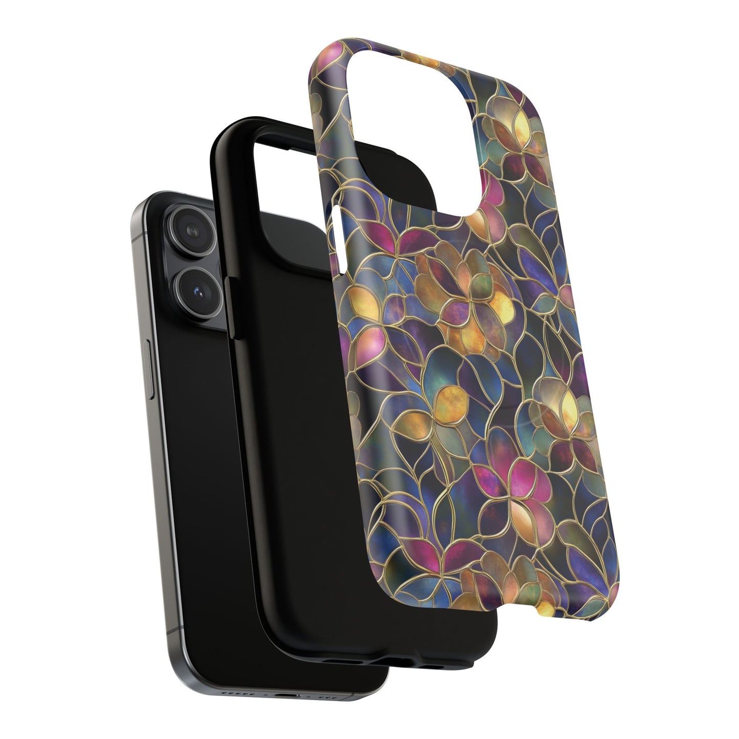 Chromatic Bloom Tough iPhone Magnetic Case, Tough iPhone Cover, Floral iPhone Accessory, Birthday Gift, Elegant Tech Decor, MagSafe Stained Glass Pattern.