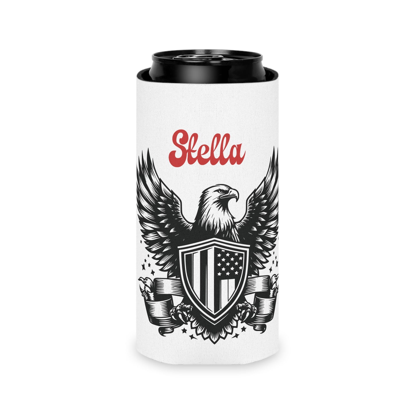 Personalized Patriotic Eagle with Shield Design Can Cooler — (Custom Name)