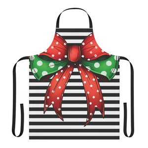 Striped Red Polka Dot Bow Chef's Apron