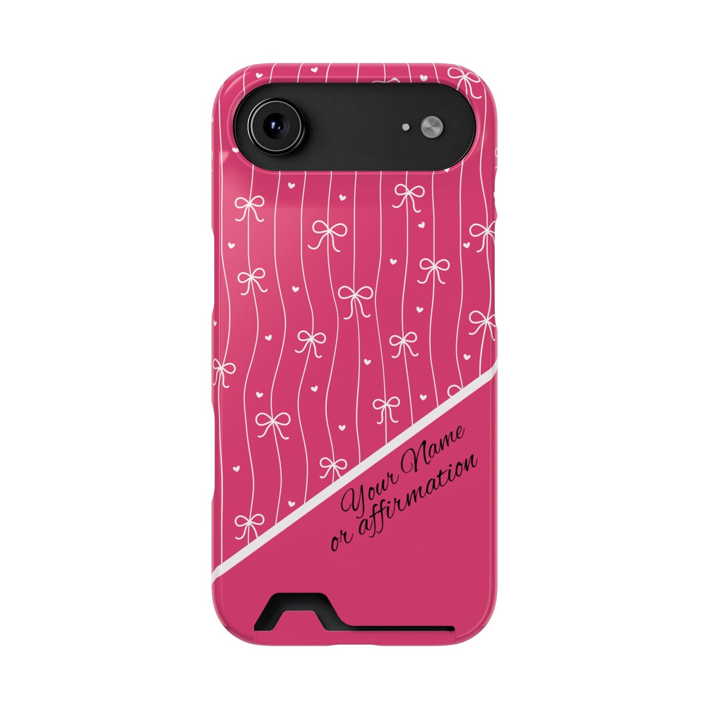 Personalized Pink Bow Coquette iPhone and Samsung Card Case — Custom Name or Affirmation