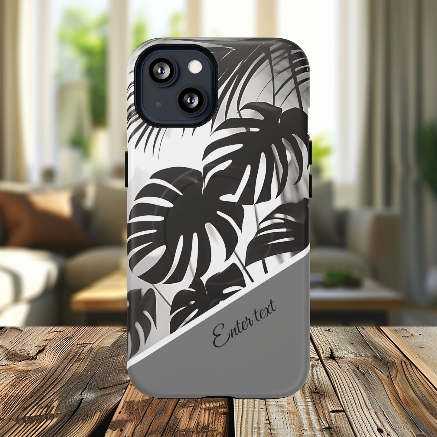 Personalized Monochrome Monstera Tropical Phone Case - Tough Magnetic MagSafe® Cases, Gifts for Nature Lovers, Stylish Phone Accessories, Gifts for Her.