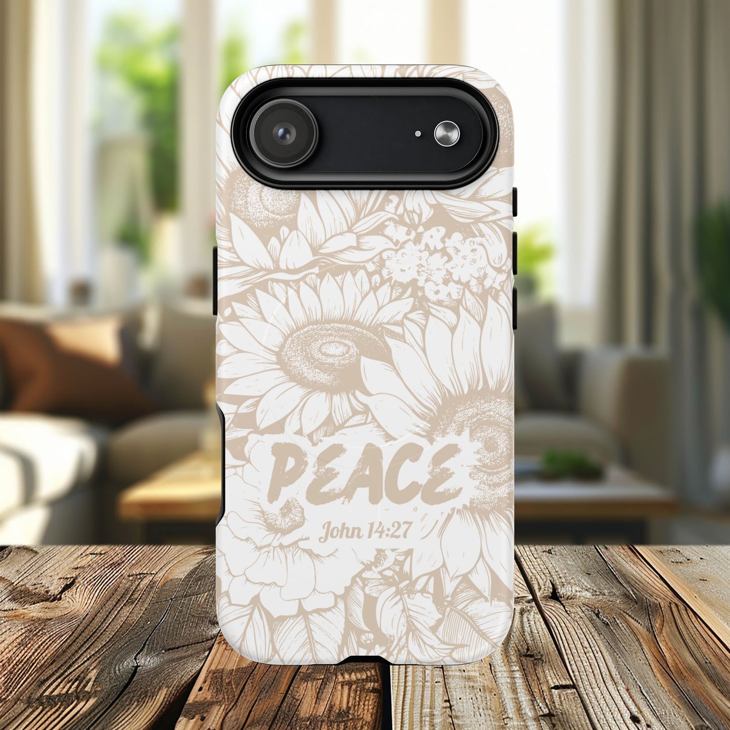 Peace I Leave with You John 14:27, Inspirational Gift, Tough iPhone Magnetic Case Scripture, Sunflower Bible Verse, MagSafe® iPhone® Tough Case, iPhone 14, iPhone 15, iPhone 16, Pro, Pro Max, Plus.