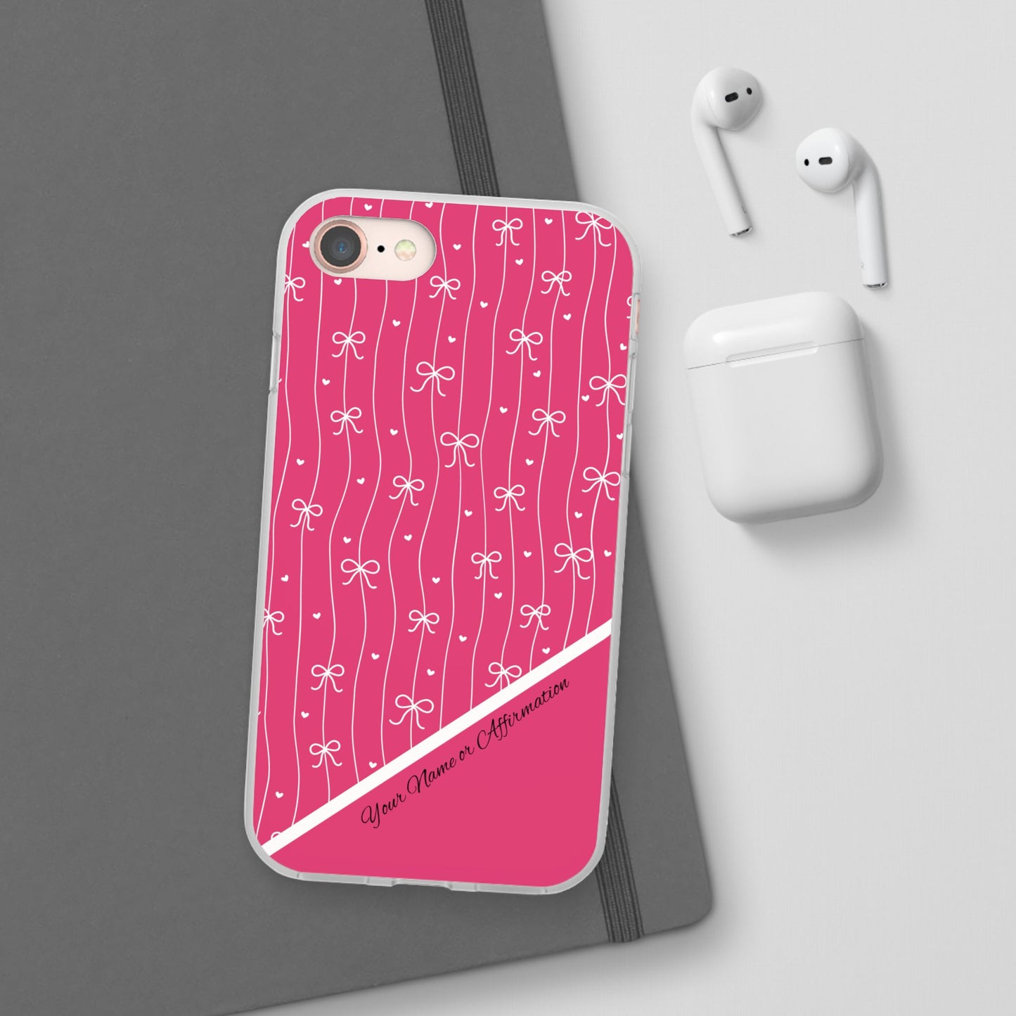 Personalized Pink Bow Coquette Slim Flexi iPhone and Samsung Cases — Custom Name or Affirmation