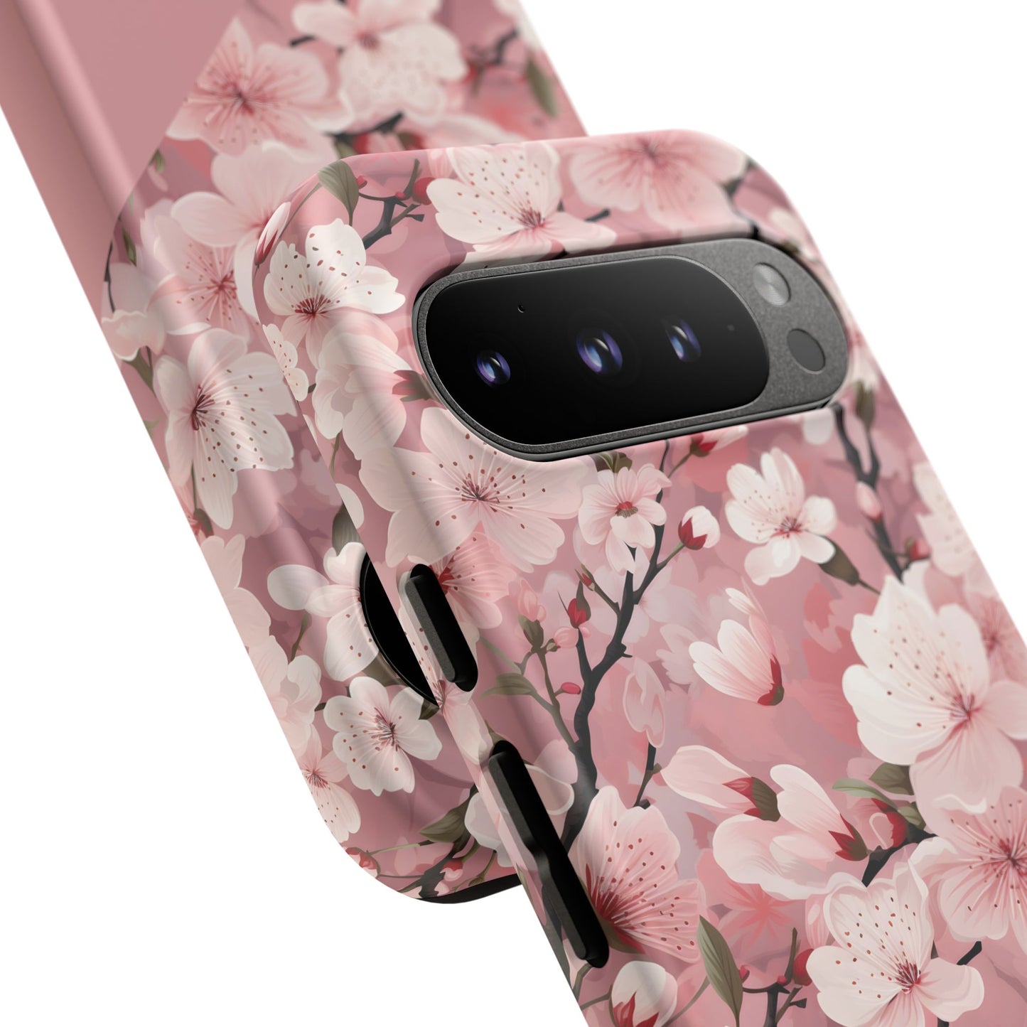 Personalized Cherry Blossom Tough Phone Case — Pink Floral Protective Case for Samsung & Google