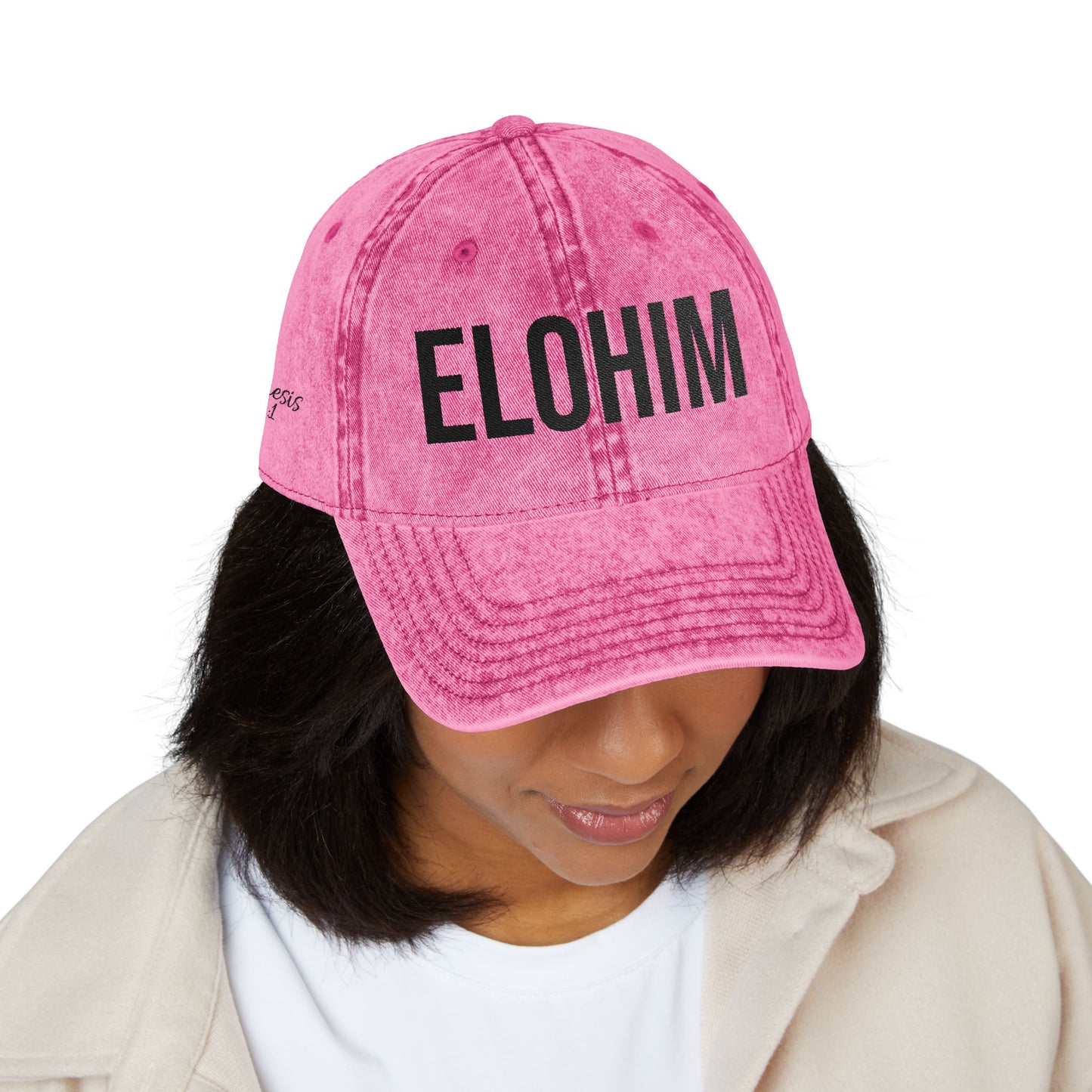 Vintage Embroidered Dad Cap with 'ELOHIM, GENESIS 1:1' - Stylish Casual Hat, Gift for Him/Her, Summer Accessory, Trendy Streetwear, Spiritual Fashion