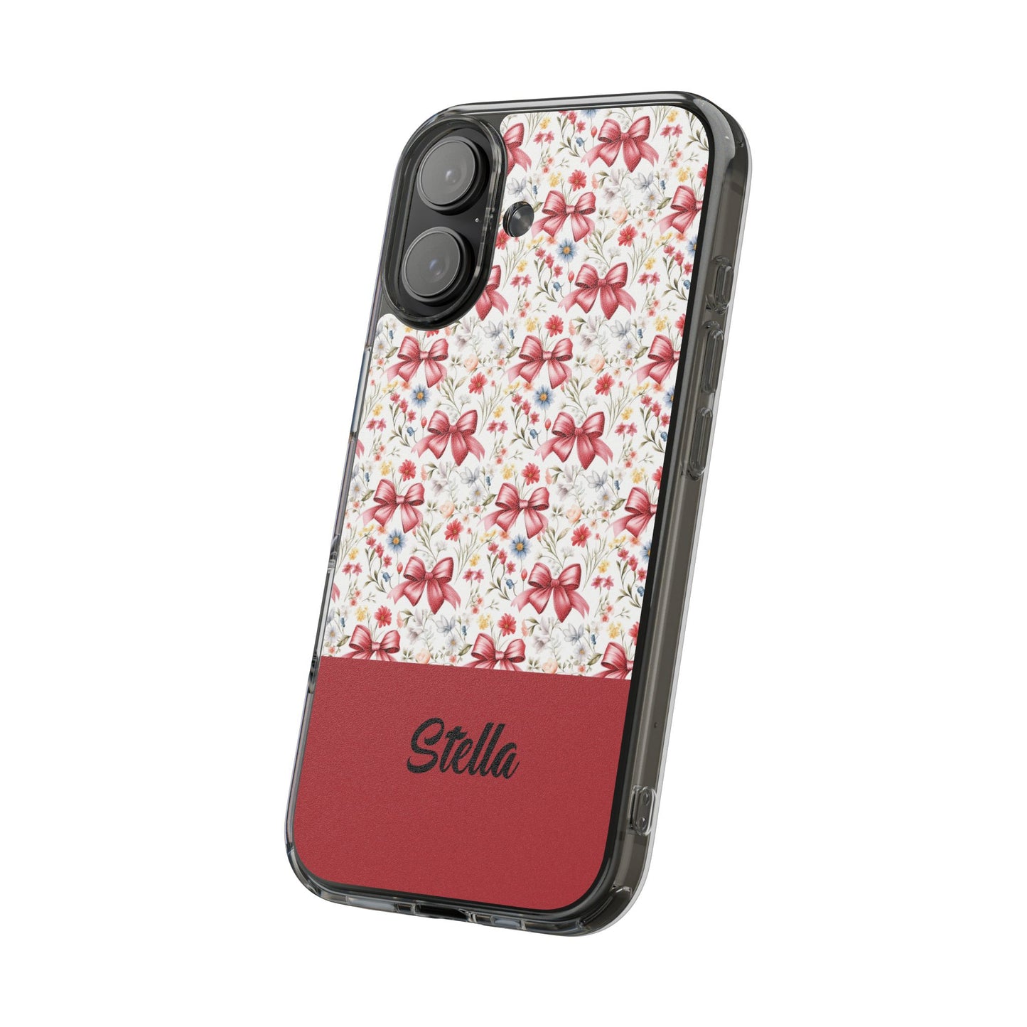 Personalized Rosette Coquette Floral Bow Clear iPhone, Samsung Cases — Custom Name Phone Cover