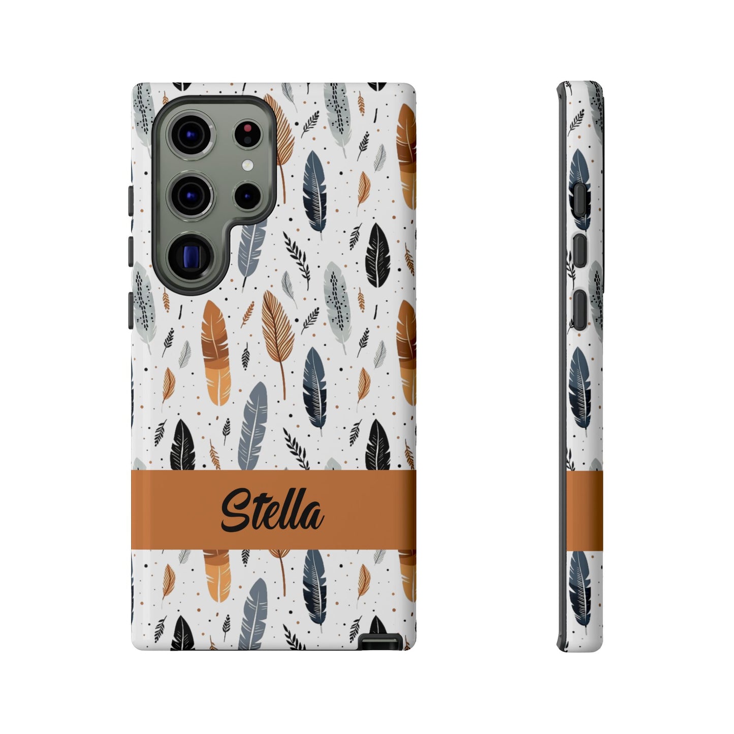 Personalized Whispering Feathers Samsung, Google Pixel and iPhone Case, Custom Name Case.