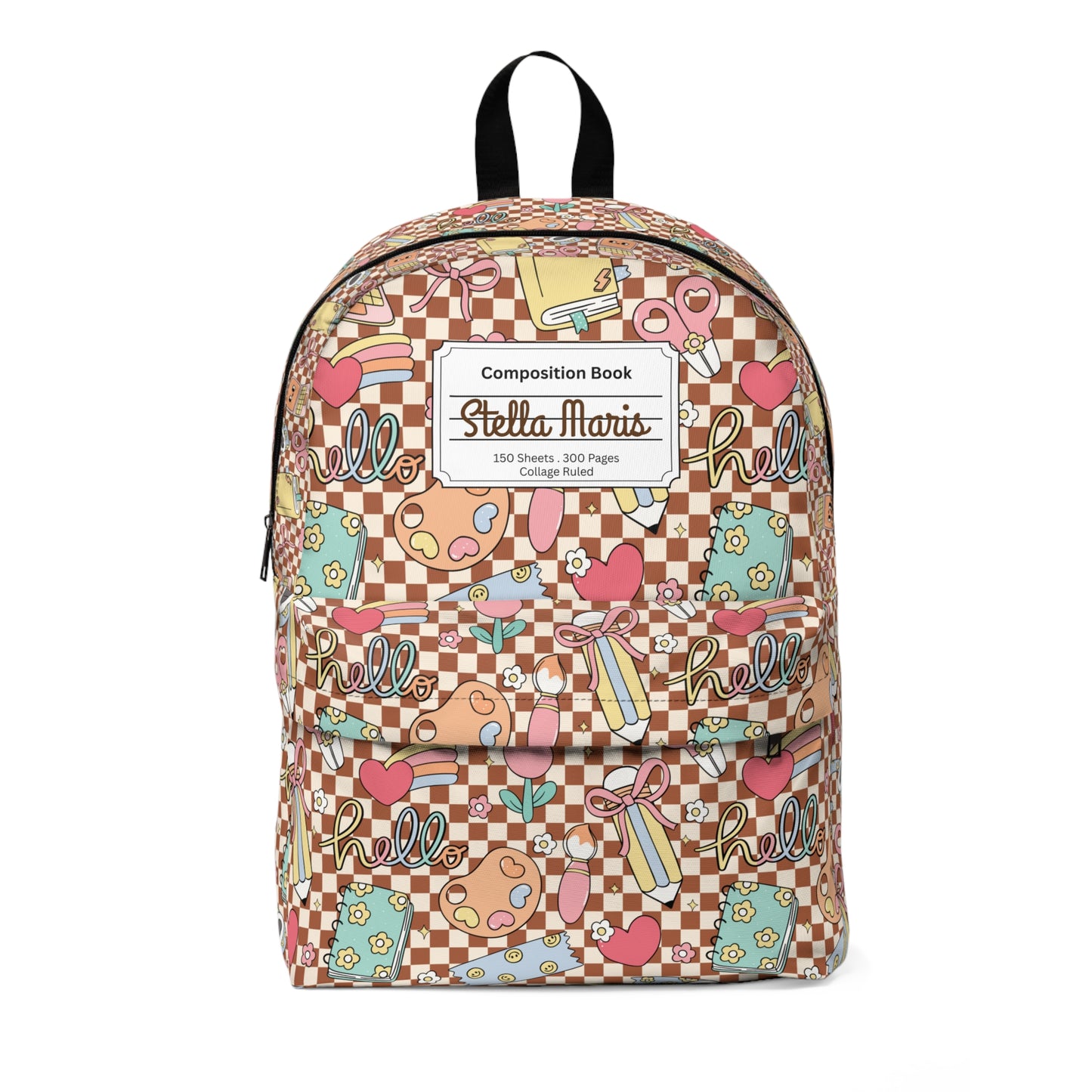 Personalized Brown Doodle Daydream Composition Book Inspired Colorful Kids' Backpack, School Bag, Fun Pattern Backpack, Cute Child's Rucksack, Composition Backpack, Unique School Supplies