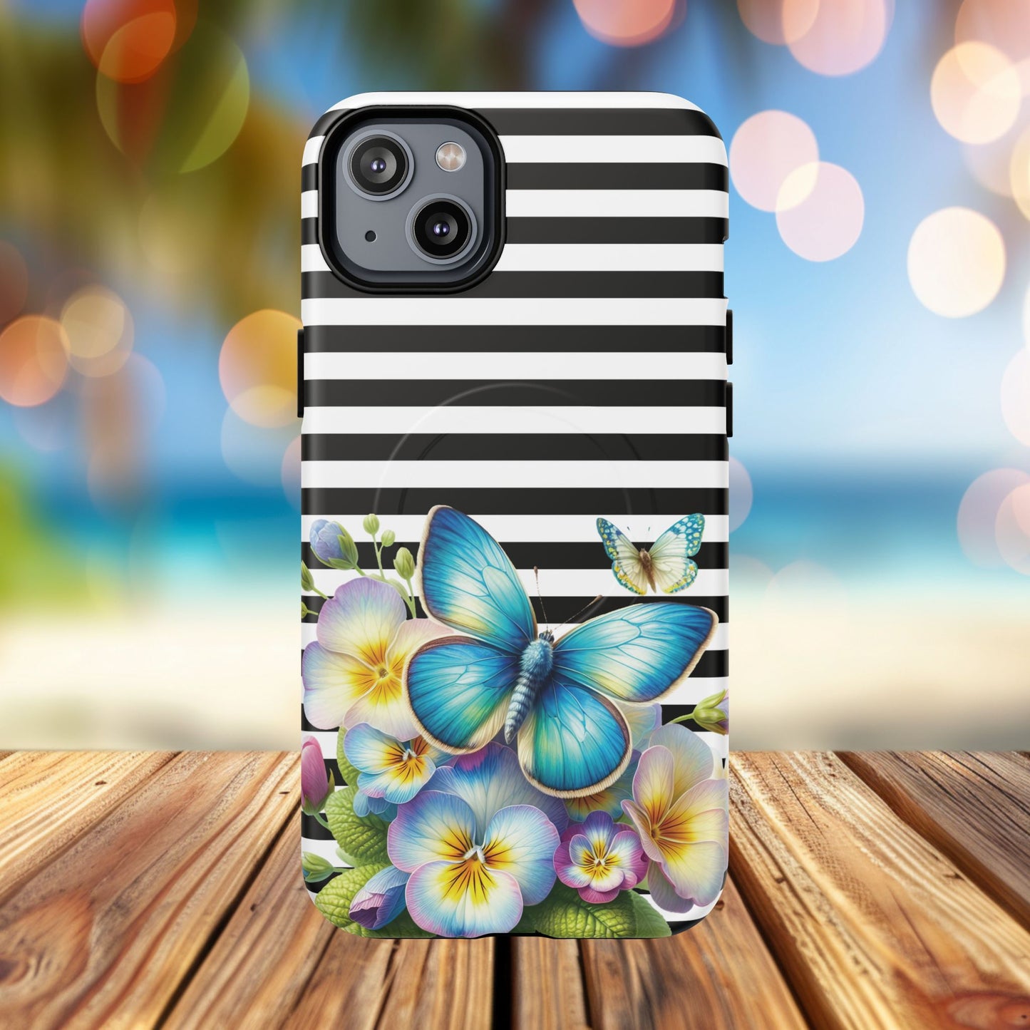 Pansy Parade Tough iPhone Magnetic Cases, Floral Tough Case, Striped iPhone Magnetic Cover, Phone Accessory, Gift for Nature Lovers