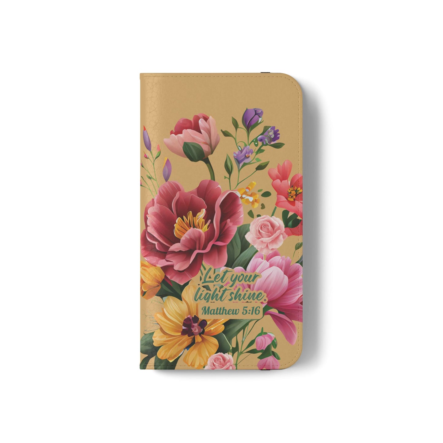 Floral Scripture Flip Case — "Let Your Light Shine" Wallet Phone Cover (Matthew 5:16)