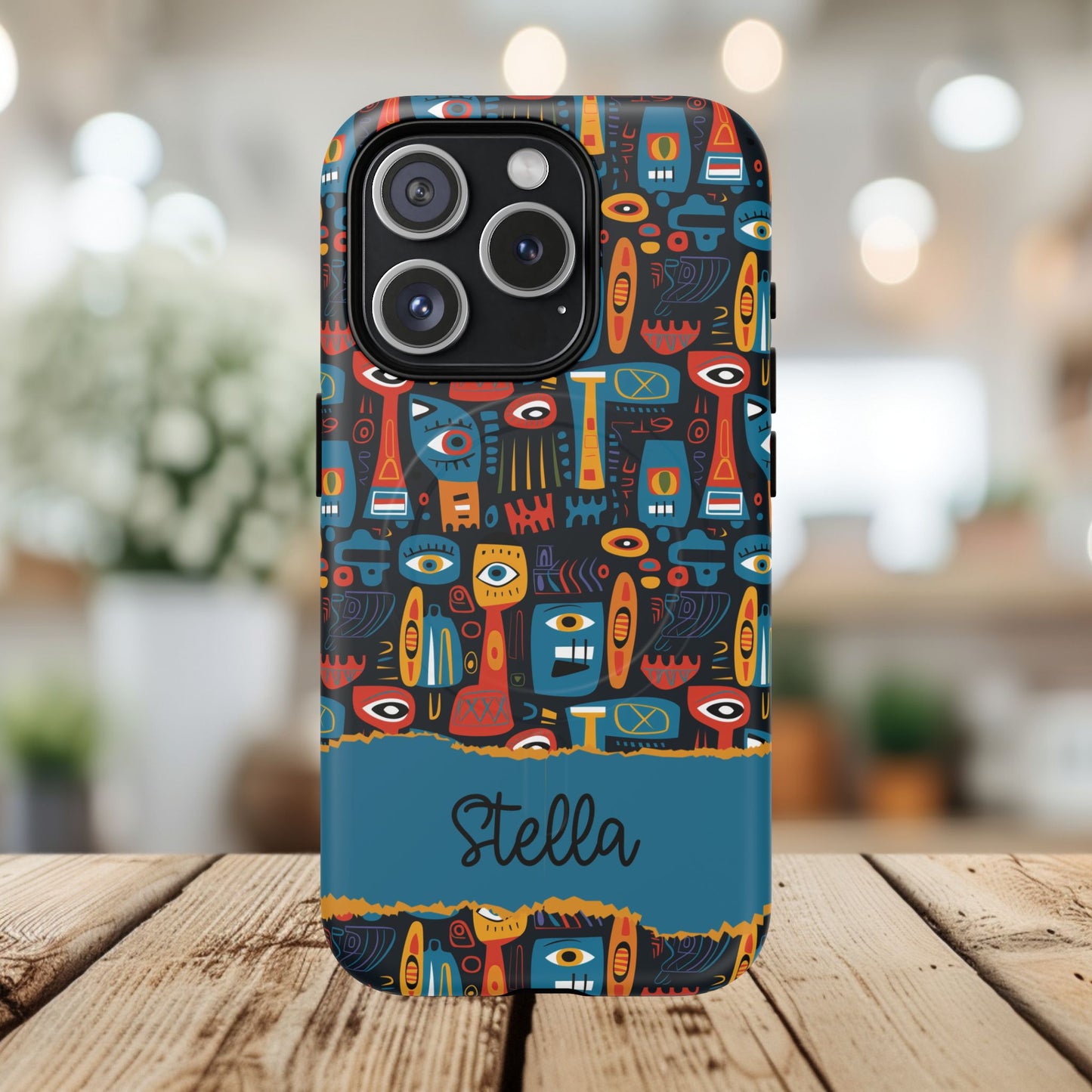Personalized Tough MagSafe Magnetic iPhone Case — Colorful Abstract Totem Custom Name