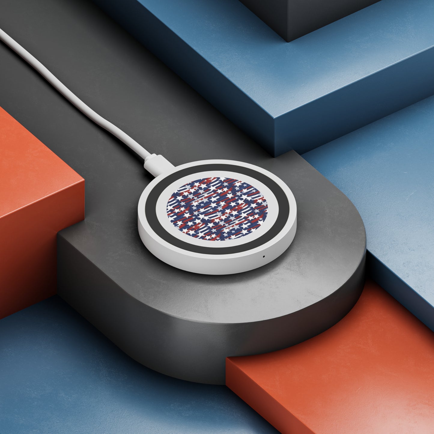 Patriotic Wave Wireless Charging Pad | USA Star Design.